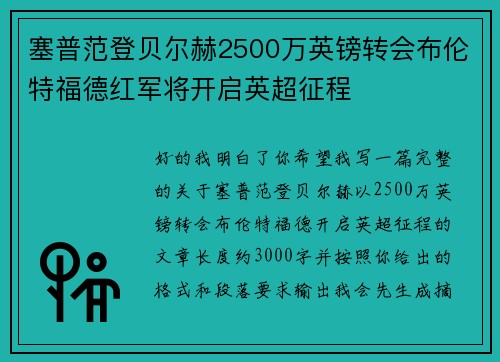 塞普范登贝尔赫2500万英镑转会布伦特福德红军将开启英超征程
